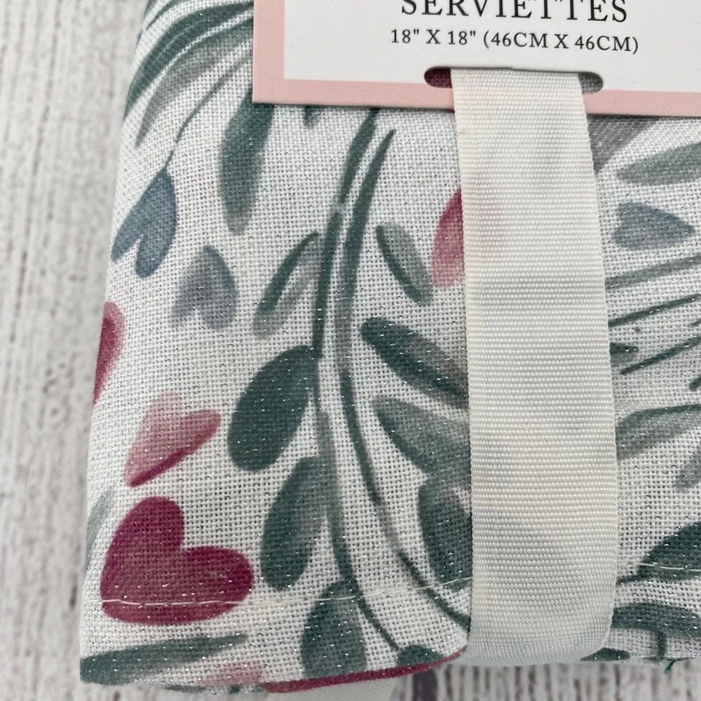 Cupcakes and Cashmere Napkins (Set of 6) White Pink Metallic Heart Valentines